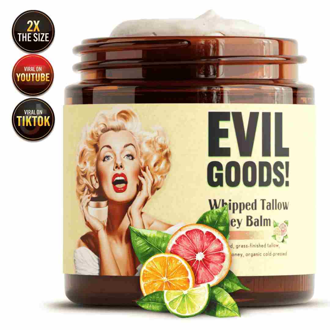EVIL GOODS! Bálsamo de sebo de res batido y miel de Manuka, 113 g, crema facial orgánica, humectante, loción corporal, cuidado de la piel y bálsamo labial.