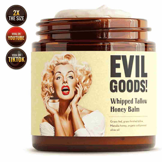 EVIL GOODS! Bálsamo de sebo de res batido y miel de Manuka, 113 g, crema facial orgánica, humectante, loción corporal, cuidado de la piel y bálsamo labial.