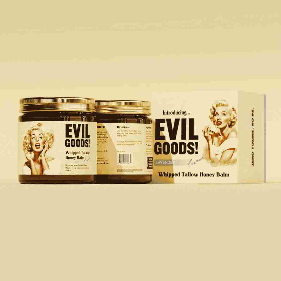 EVIL GOODS! Bálsamo de sebo de res batido y miel de Manuka, 113 g, crema facial orgánica, humectante, loción corporal, cuidado de la piel y bálsamo labial.