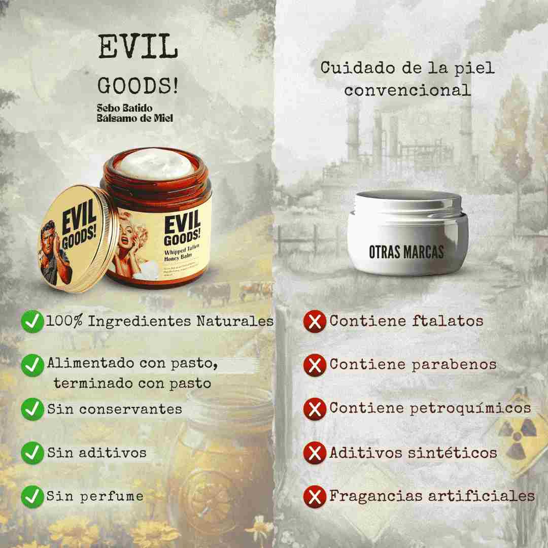 EVIL GOODS! Bálsamo de sebo de res batido y miel de Manuka, 113 g, crema facial orgánica, humectante, loción corporal, cuidado de la piel y bálsamo labial.